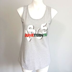 Juneteenth tank. Celebrate American History all year. Medium gray tank